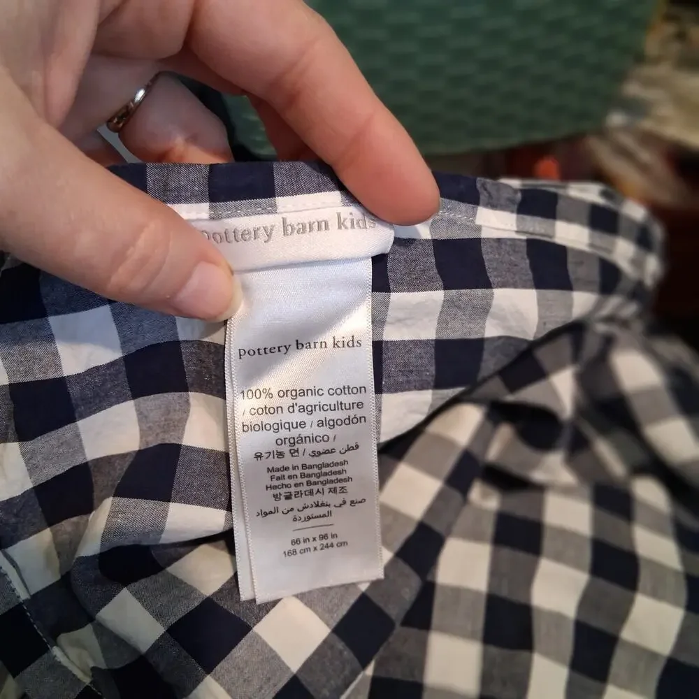 Pottery Barn Kids sheet set twin navy white gingham organic cotton